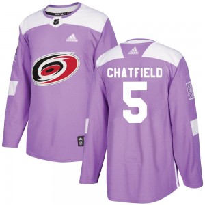 Men's Adidas Carolina Hurricanes Jalen Chatfield Purple Fights Cancer Practice Jersey - Authentic