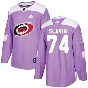 Men's Adidas Carolina Hurricanes Jaccob Slavin Purple Fights Cancer Practice Jersey - Authentic