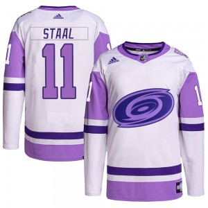 Men's Adidas Carolina Hurricanes Jordan Staal White/Purple Hockey Fights Cancer Primegreen Jersey - Authentic