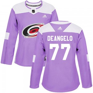 Women's Adidas Carolina Hurricanes Tony DeAngelo Purple Fights Cancer Practice Jersey - Authentic