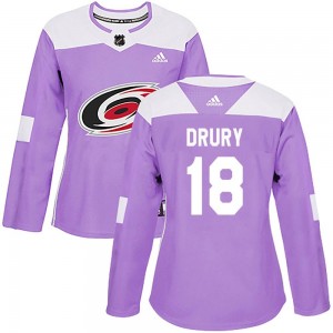 Women's Adidas Carolina Hurricanes Jack Drury Purple Fights Cancer Practice Jersey - Authentic