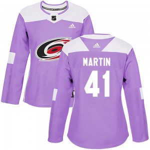 Women's Adidas Carolina Hurricanes Spencer Martin Purple Fights Cancer Practice Jersey - Authentic